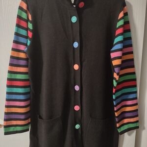 Vintage Bob Mackie Wearable Art Black Striped Duster Cardigan/Dress Size Medium